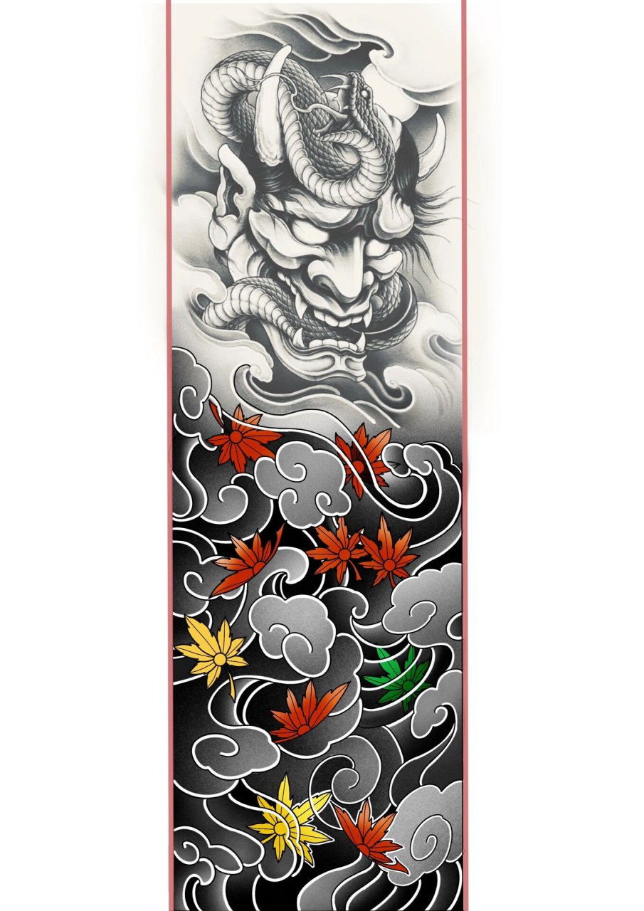 纹身手稿分享 | 枫叶 枫叶纹身手稿,实操构图搭配 	 老朋友找我设计的