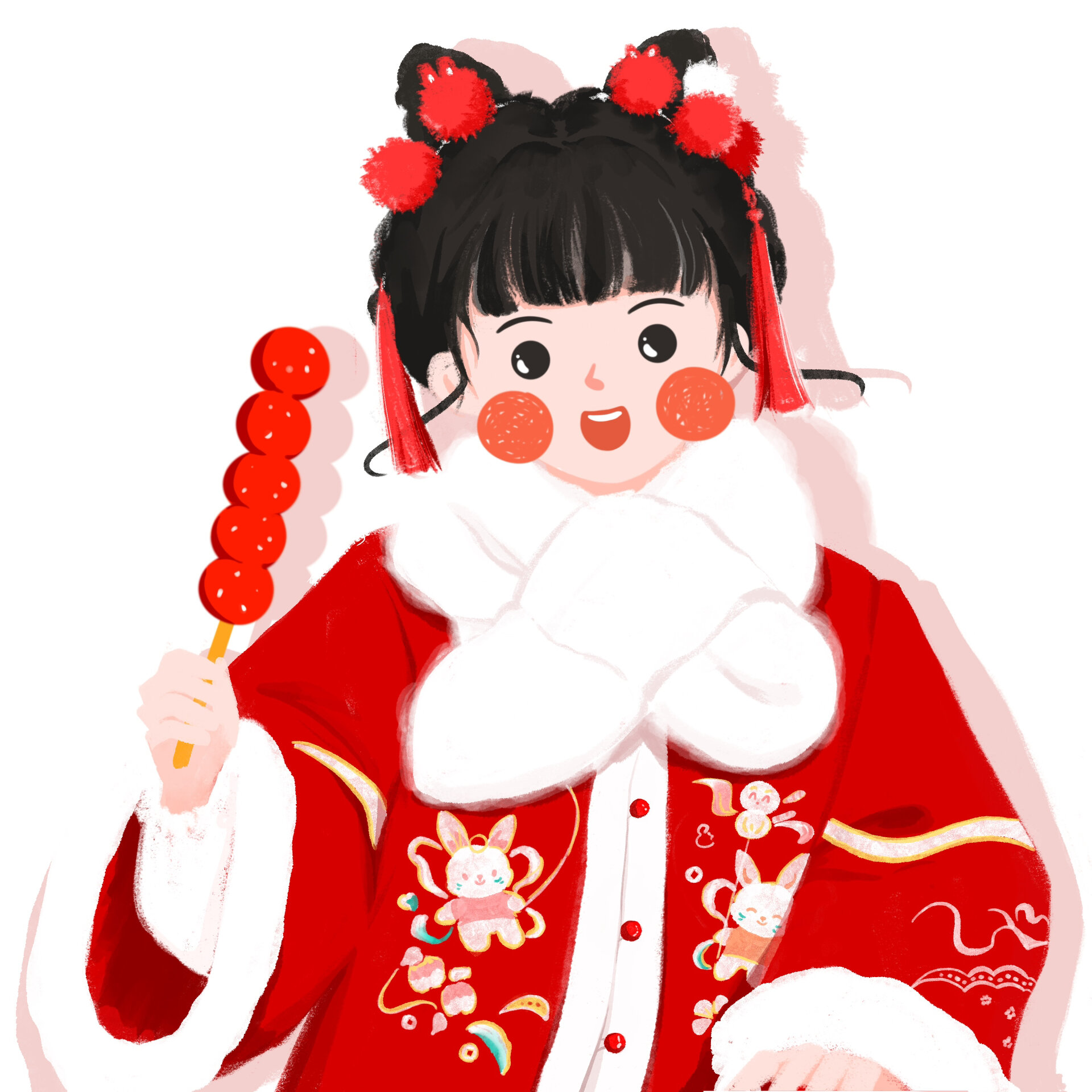 插画头像 | 拿糖葫芦的可爱女生头像
