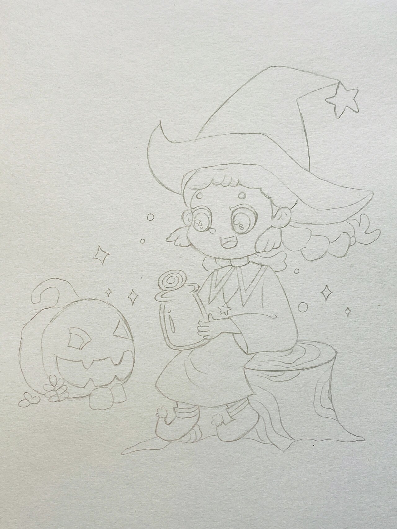 万圣节99主题画 小女巫 绘画过程图