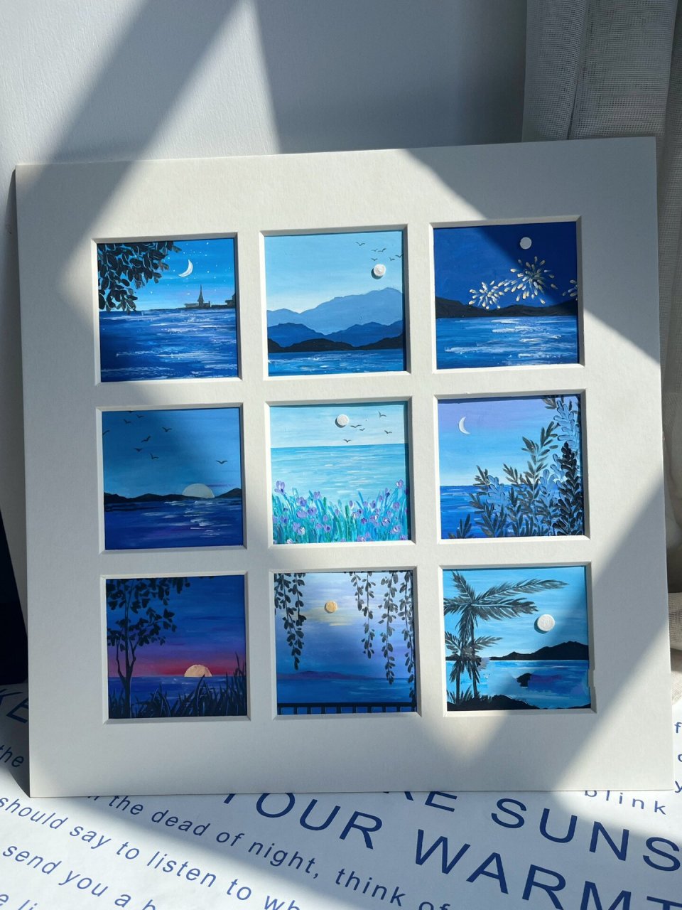 油画棒」97蓝色系日落大海 | 九宫格 去海边吧 海边有风 也有日落