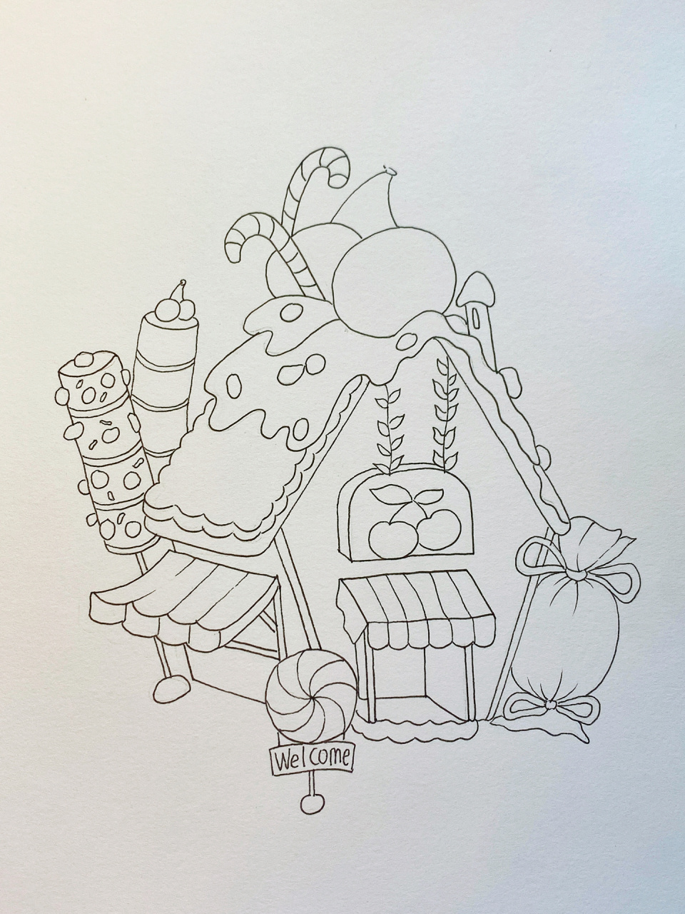 彩铅画糖果屋 绘画步骤