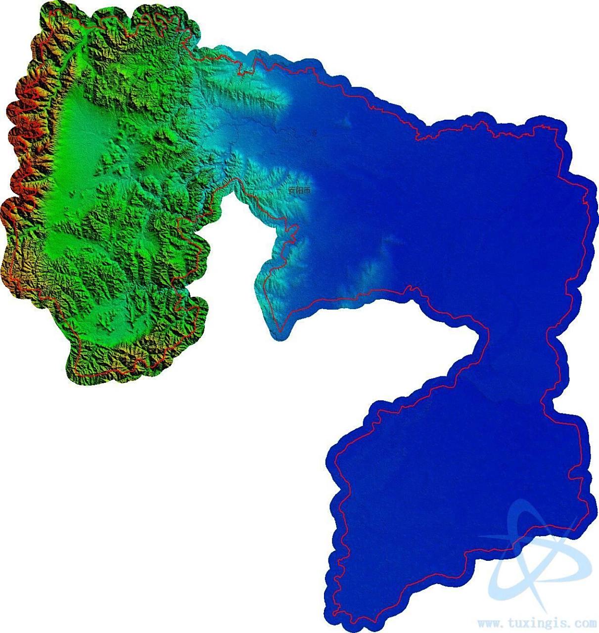 安阳市地形图 安阳市位于河南省北部,公元前257年,秦将王龁率张唐等人