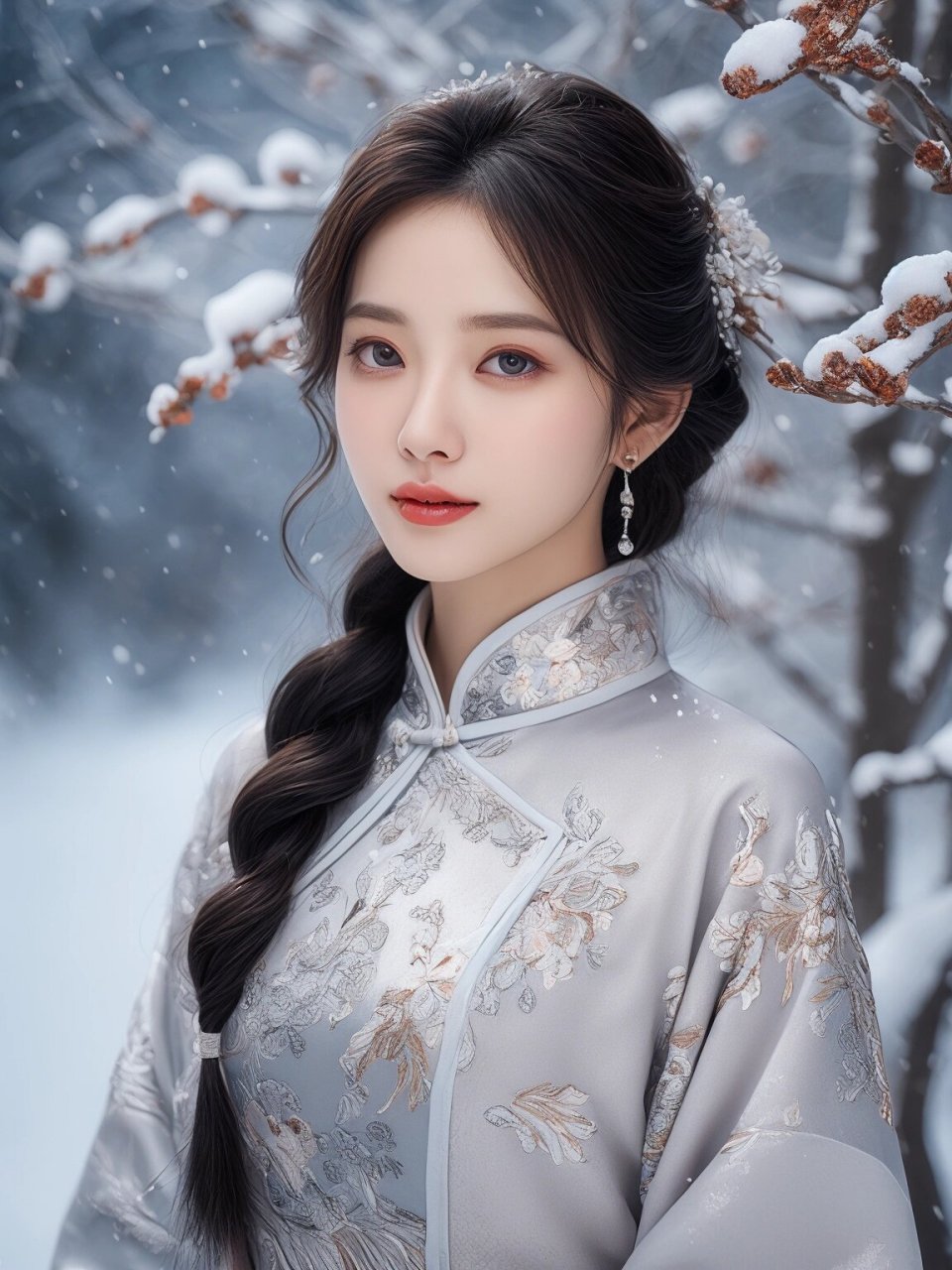 形容雪景里漂亮的美女图片