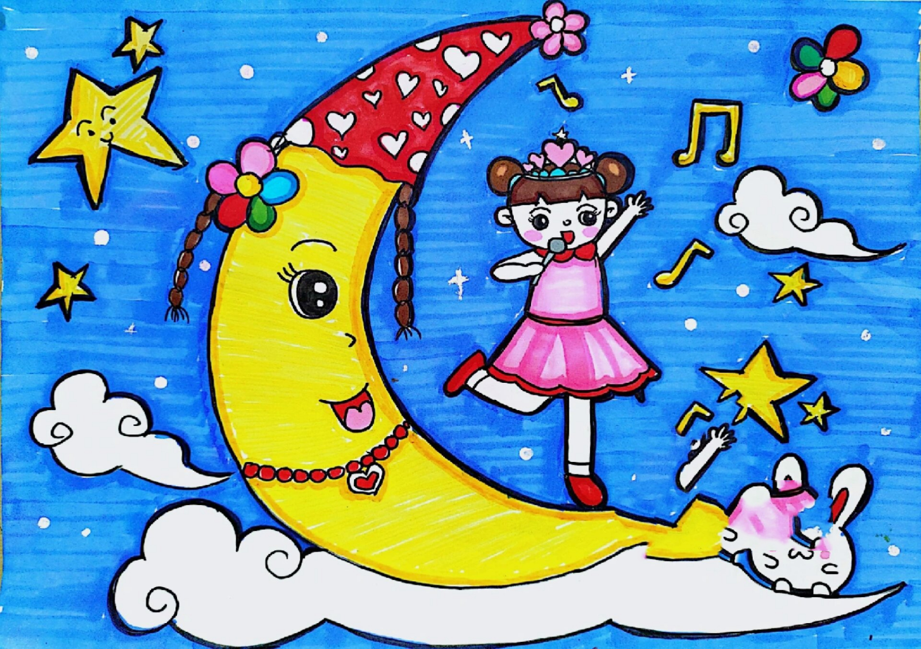 《我和月亮做朋友》 《我和月亮做朋友》原创 儿童画,简笔画9299