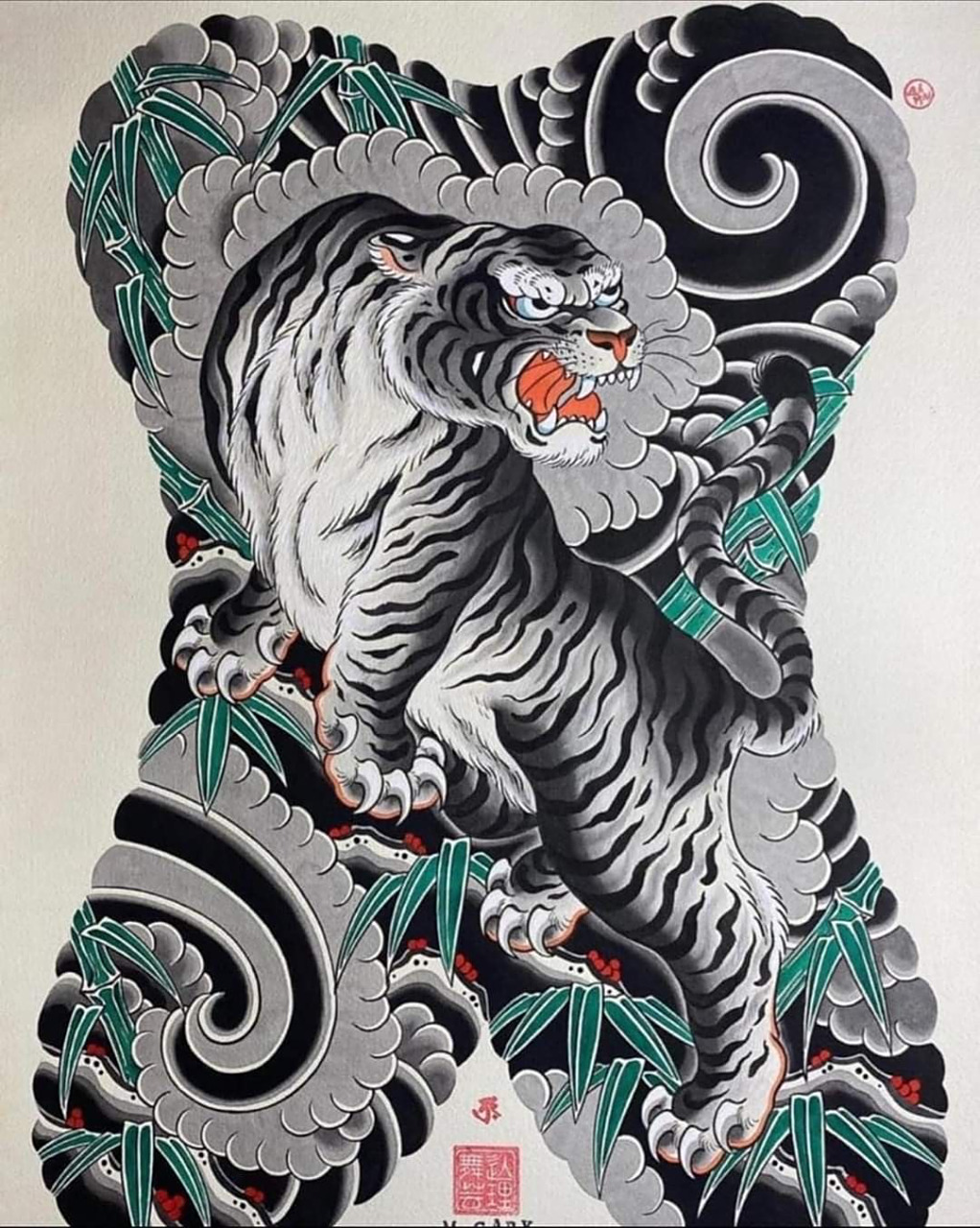 日式老传统满背老虎纹身手稿 感情才是世界上最残忍的东西