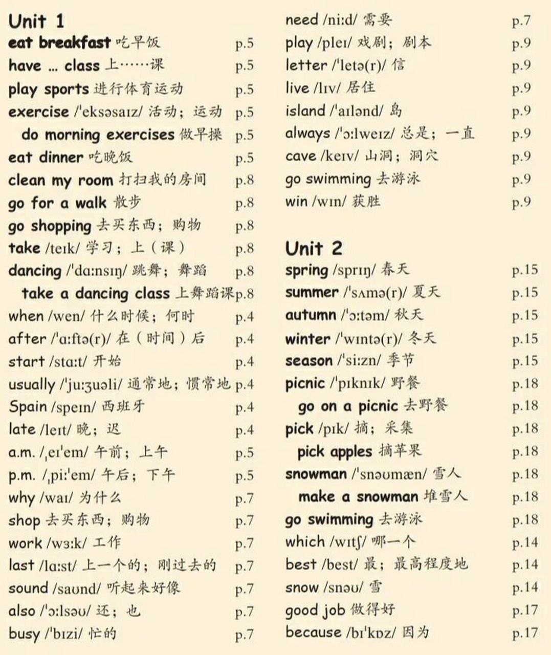 五年级下英语单词