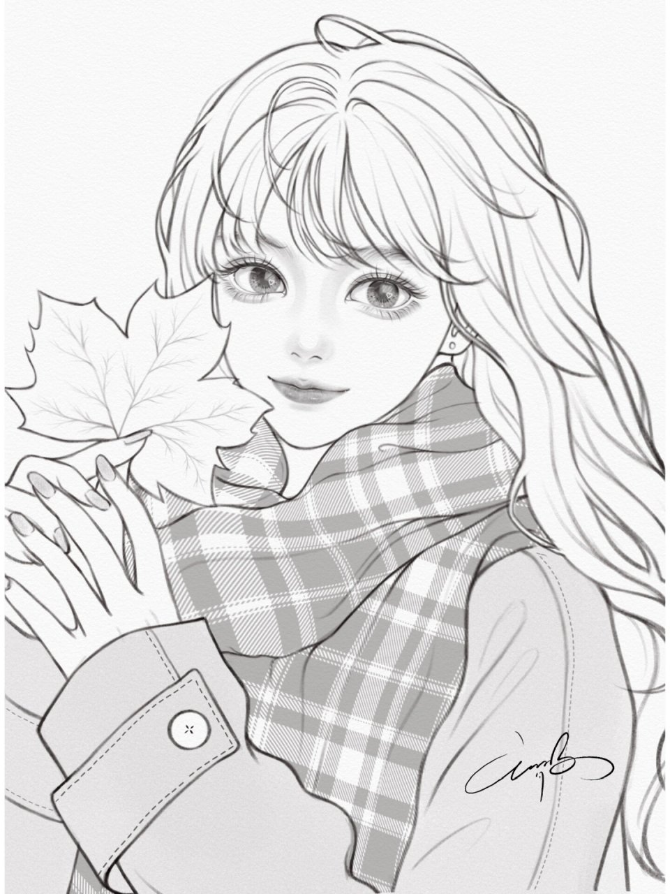 秋日氛围感插画|女生头像|少女头像|附线稿 课程示范一 一起画一张