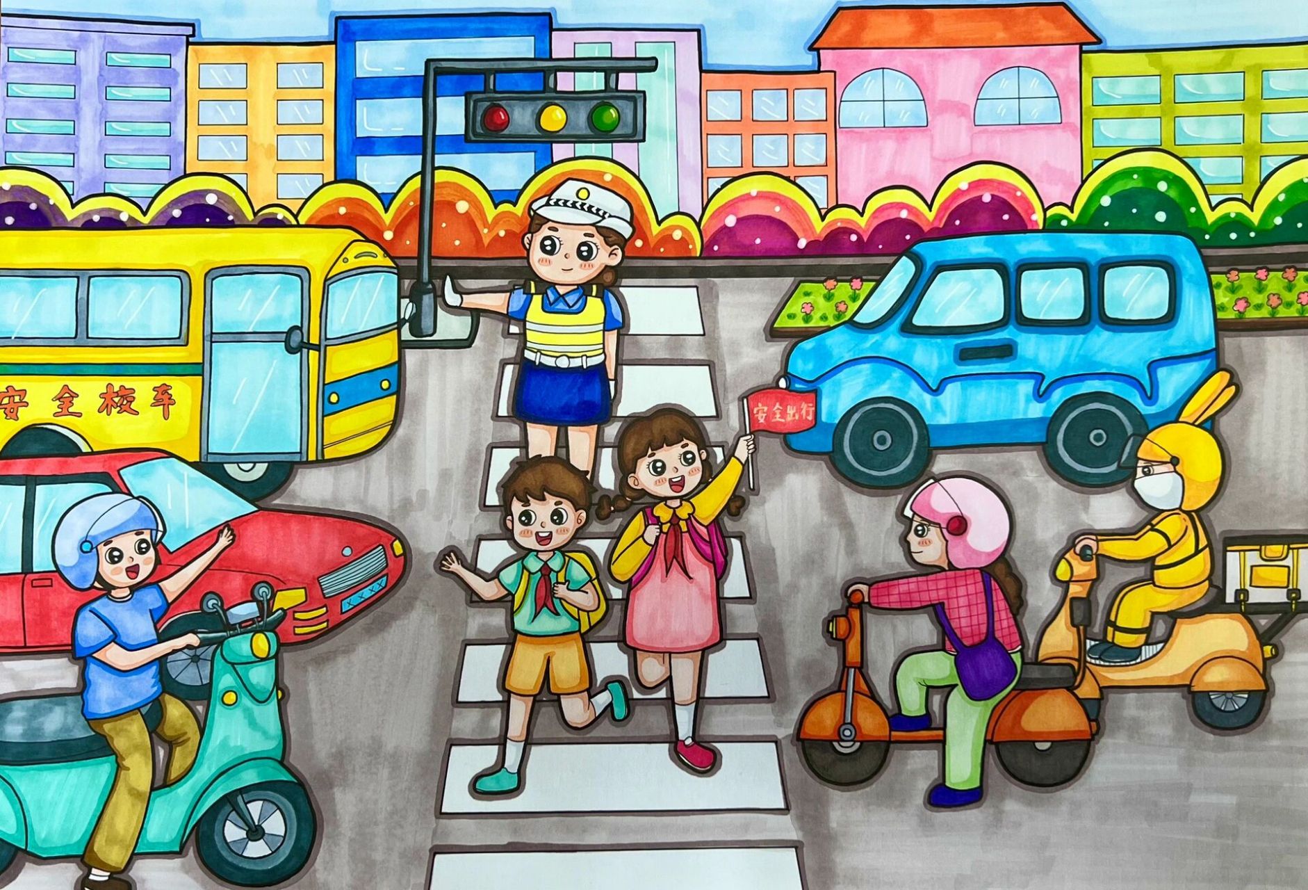 少年儿童交通安全绘画图片