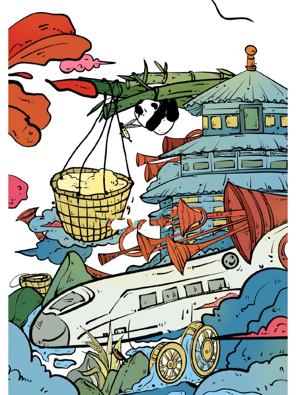 中国梦系列插画 多彩中国梦:科技发展,人民幸福.