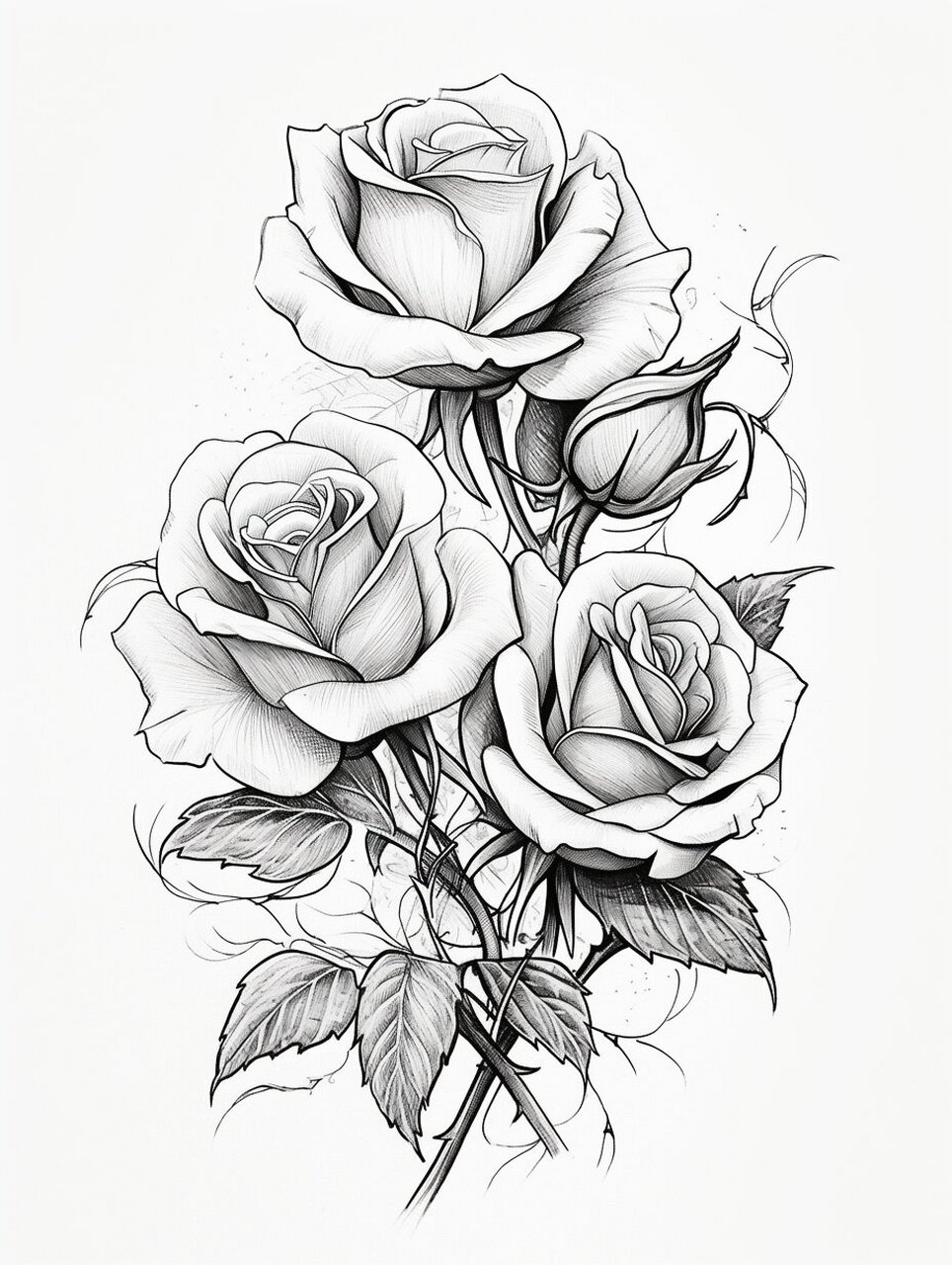 黑白素描 | 玫瑰花卉线稿 🌹