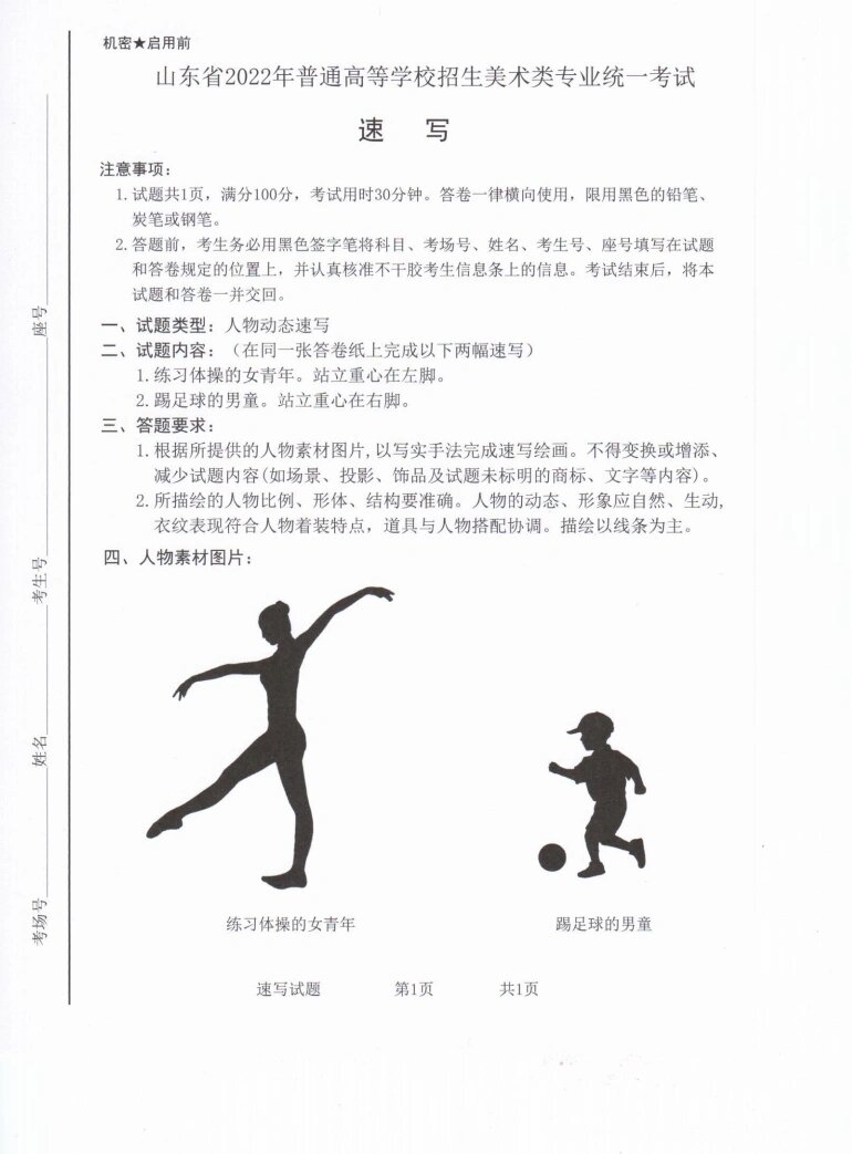 99速写考题分析: 2022年山东省美术联考速写考题出题方向比较常规