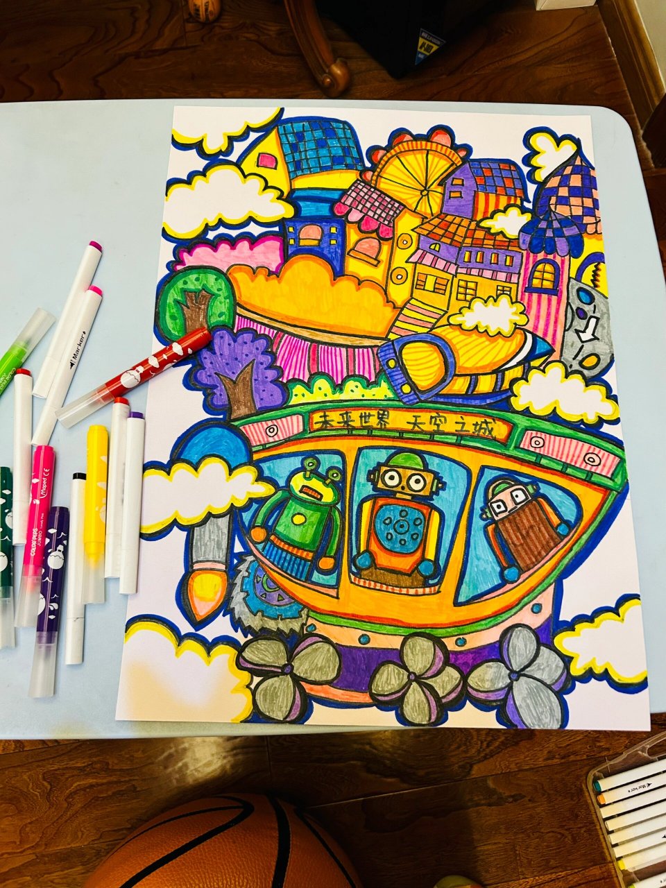 科幻画儿童画科技创意画小学|附线稿 小学科技运动会要求做的科幻画