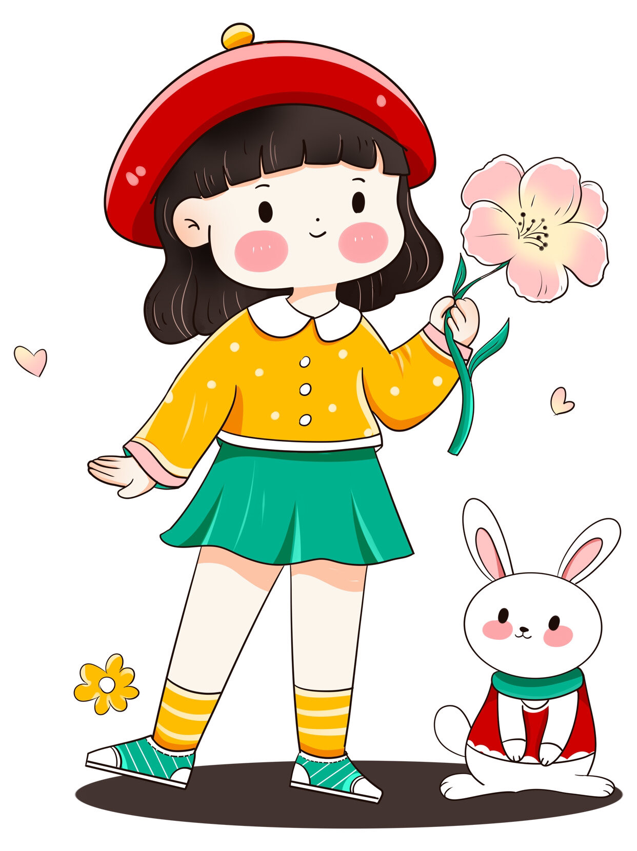 免抠素材🌿卡通春天可爱人物送你花花🌼合集