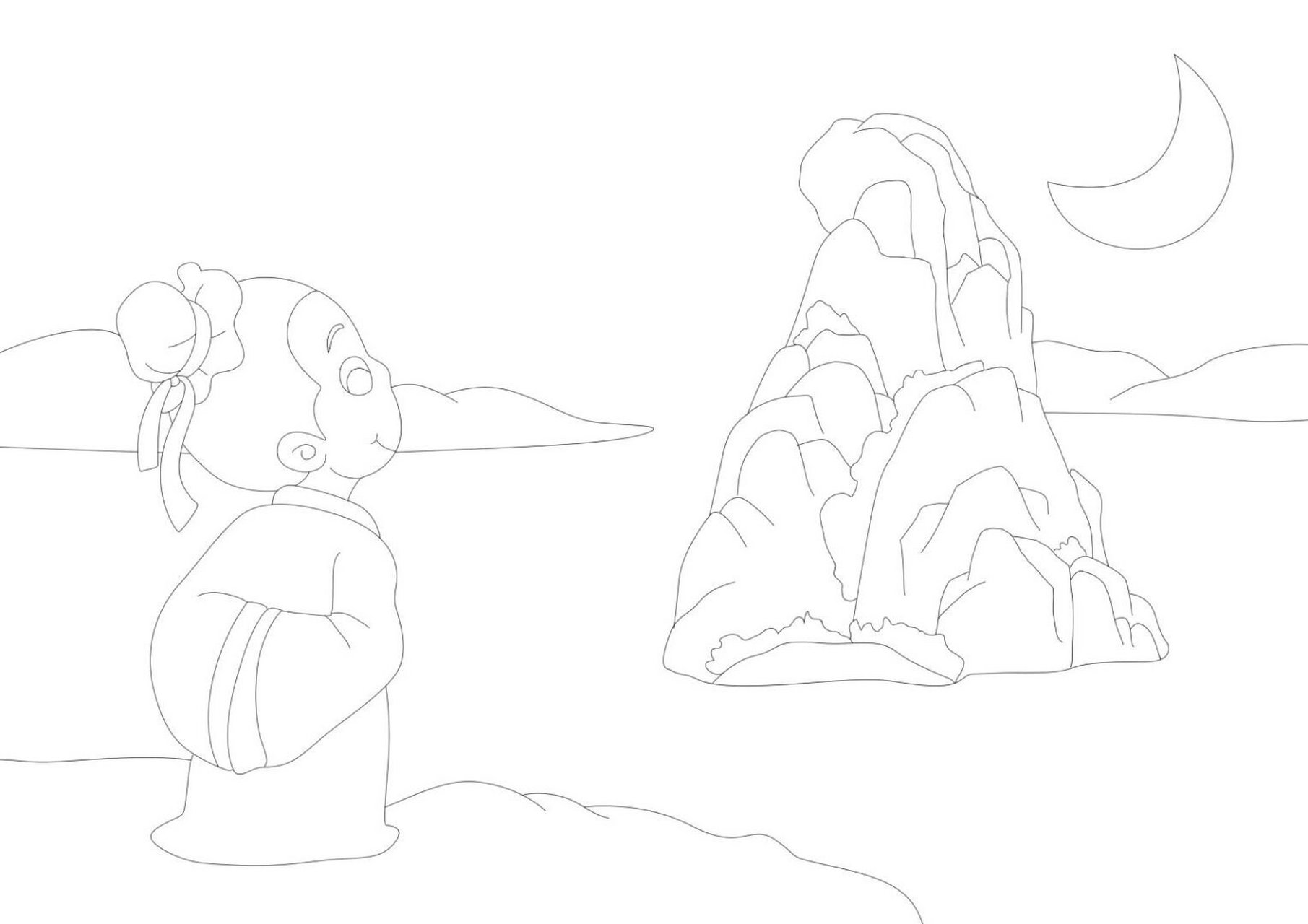 三年级古诗词配画涂色线稿2 望洞庭 九月九日忆山东兄弟 大临寺桃花