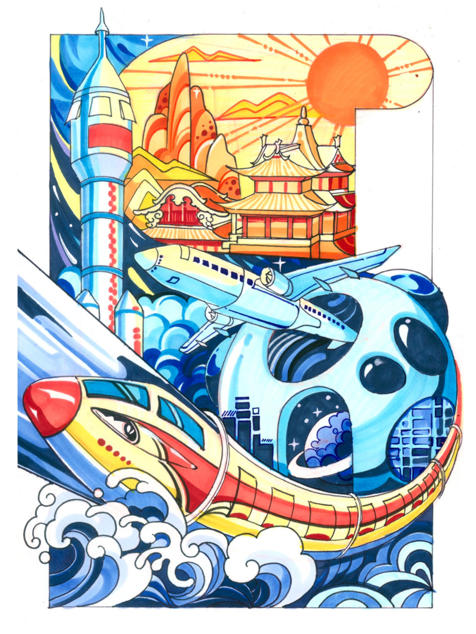 彩色装饰画又来啦!时代发展变迁主题