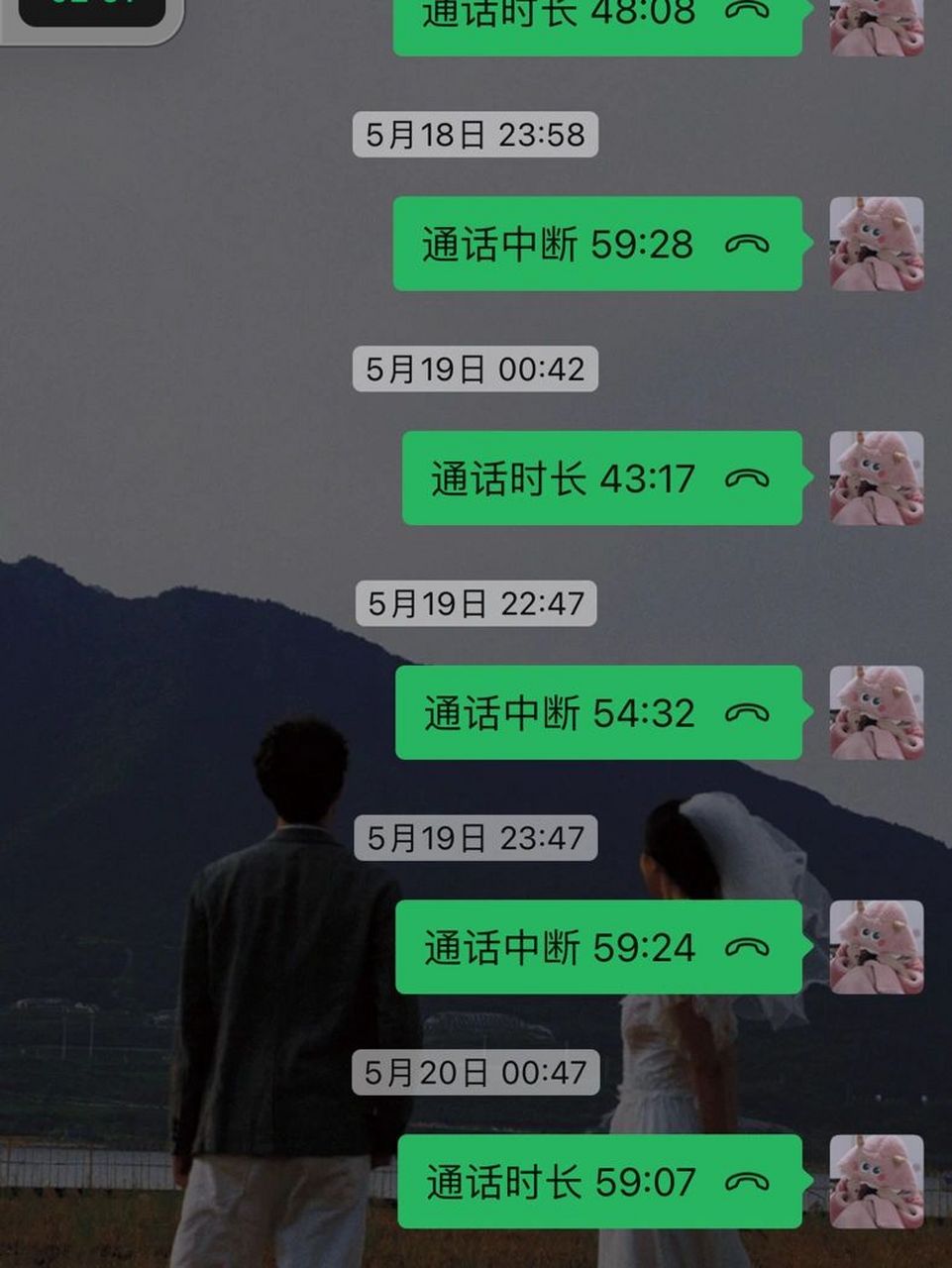 第一张是没有更新微信的时候每次打电话快到一个小时就挂了,第二张是