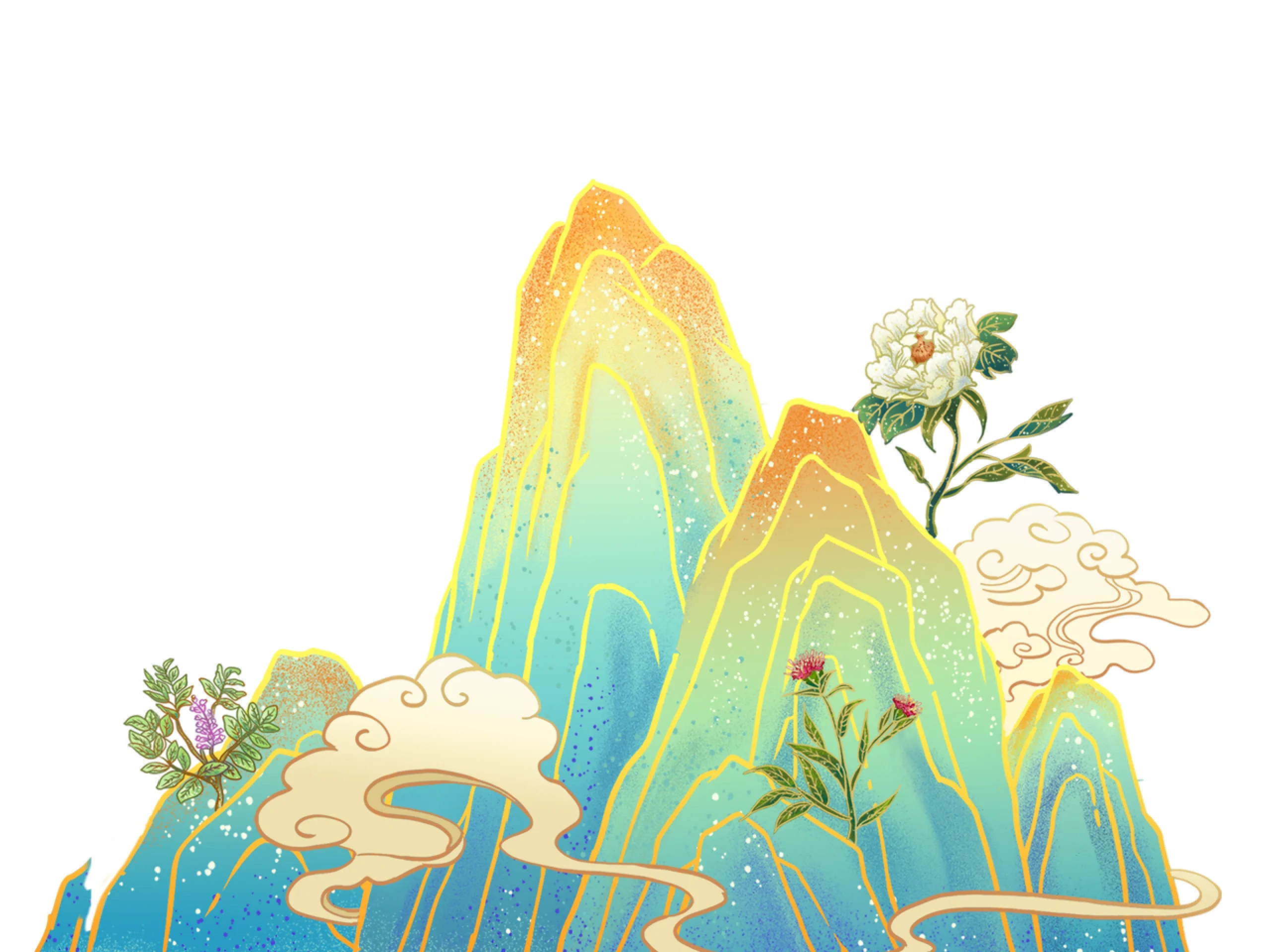 82今日分享国潮山水元素插画 宝宝们跃然纸上,你们的设计怎能缺少它们