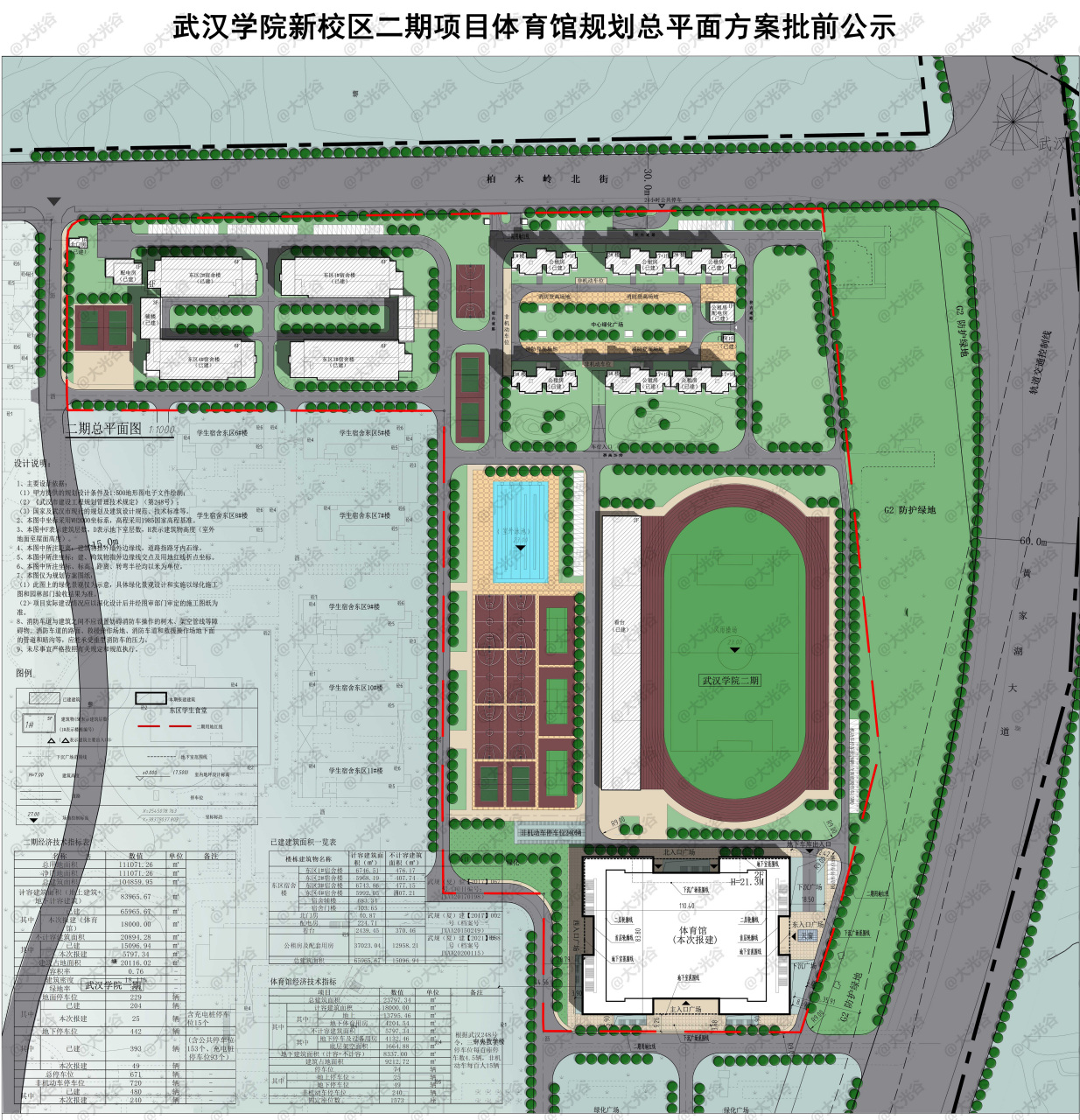 武汉学院新校区二期项目体育馆规划总平面方案批前公示 6月13日,武汉