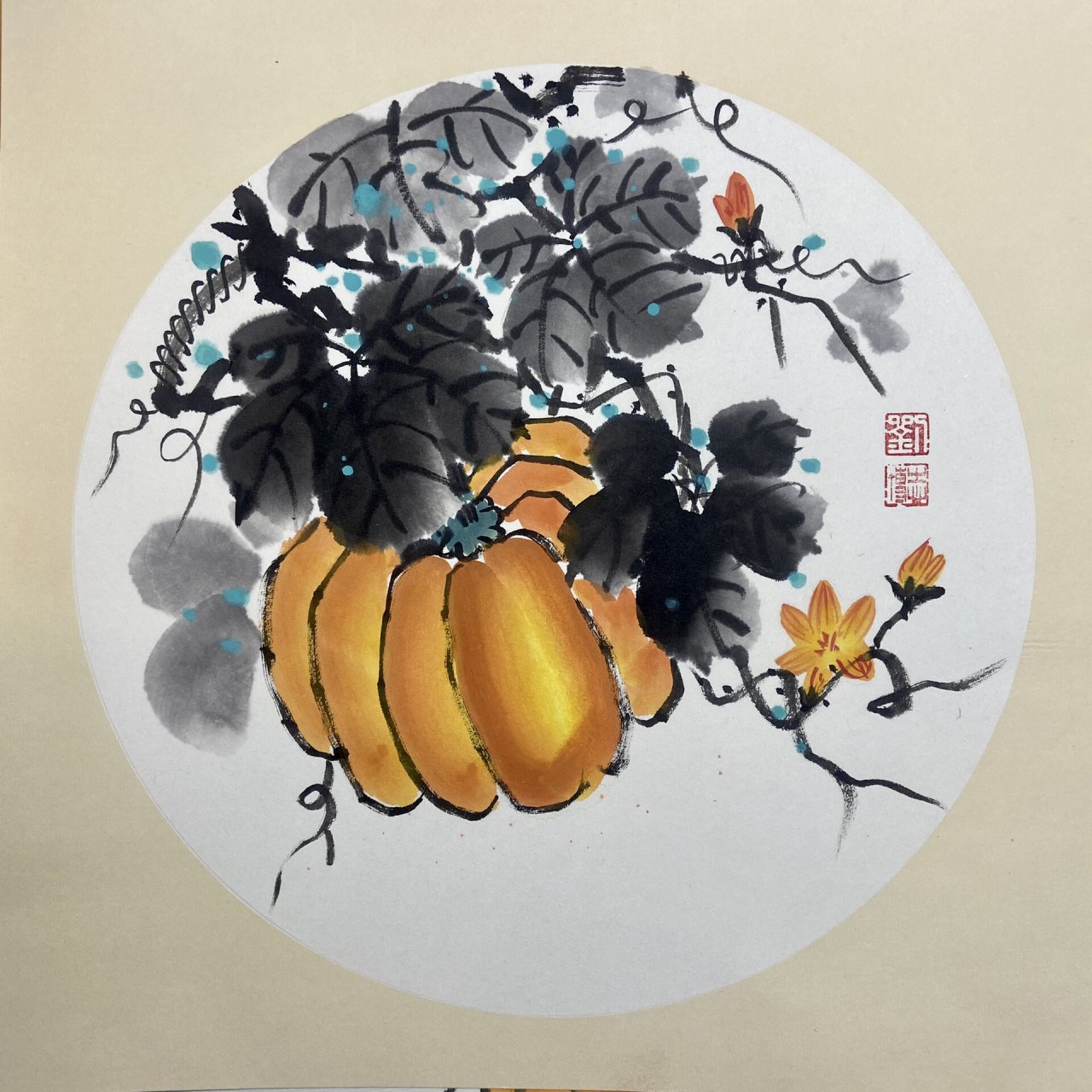 初级段儿童国画《南瓜》 主页置顶视频有课程#儿童国画