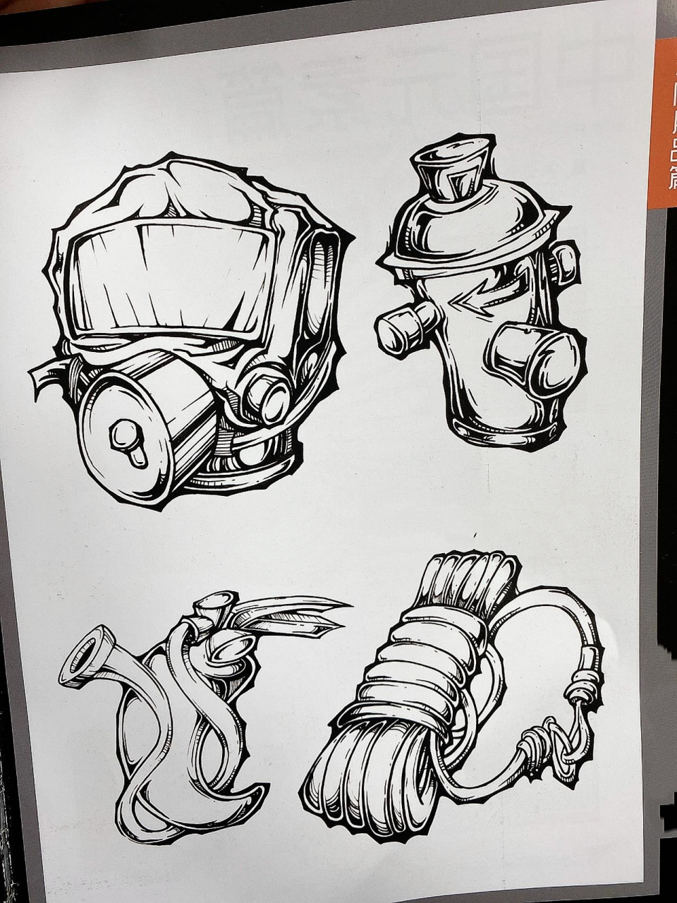 常见的消防用具03 防毒头盔,消防栓,灭火器,消防绳