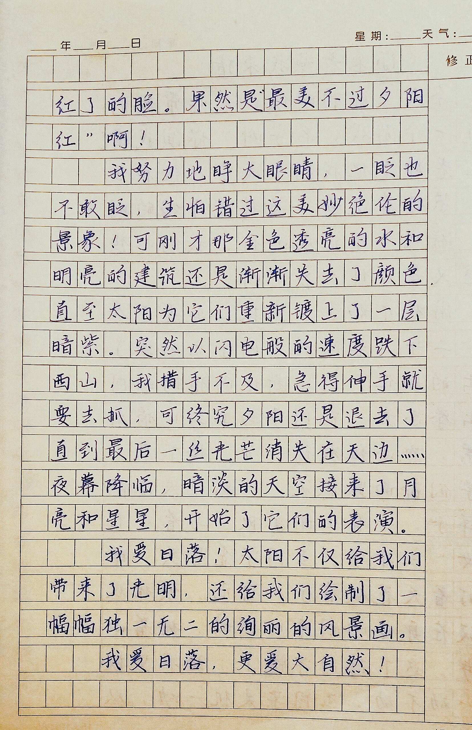 小学生优秀作文"日落即景"450字