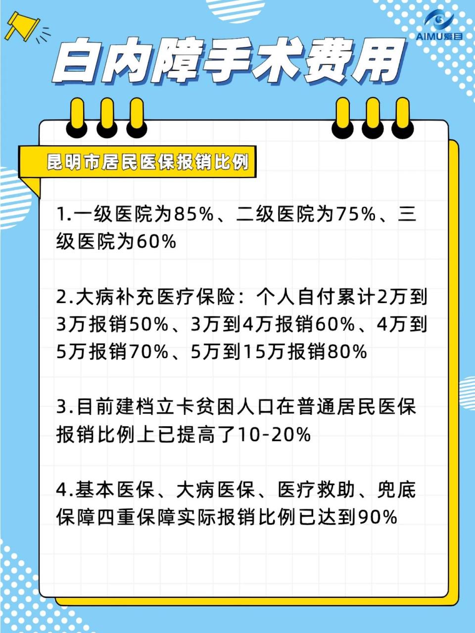 昆明白内障手术费用医保报销大全 白内障的手术费用每个人都是不一样