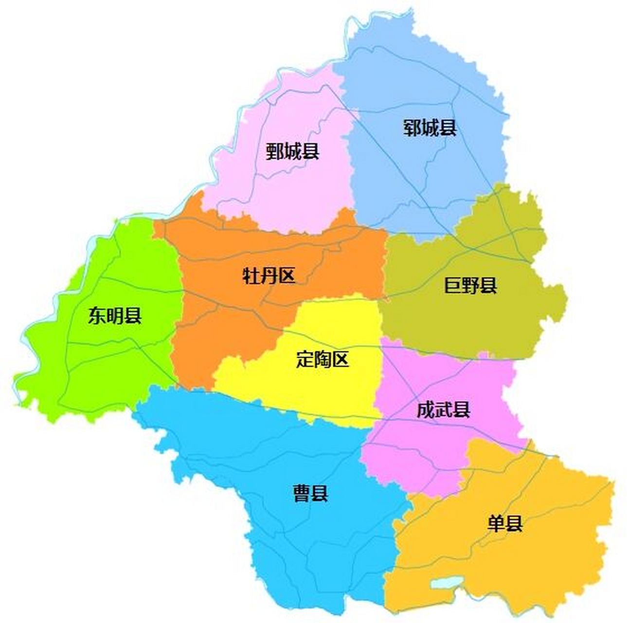 菏泽行政区划 菏泽市,山东省辖地级市,总面积为12239平方公里,常住