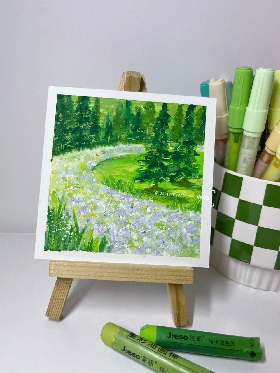 油画棒」08绿色森林 | 手绘风景画 想去绿色氧吧吸氧～ 夏天就是要