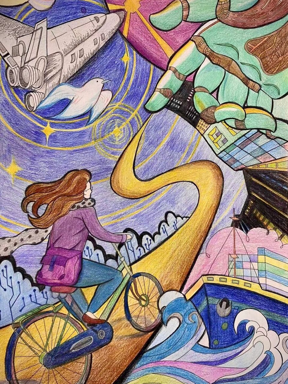 《向未来》 本作品以小主人的所闻所见所思为灵感,画中的小主人骑