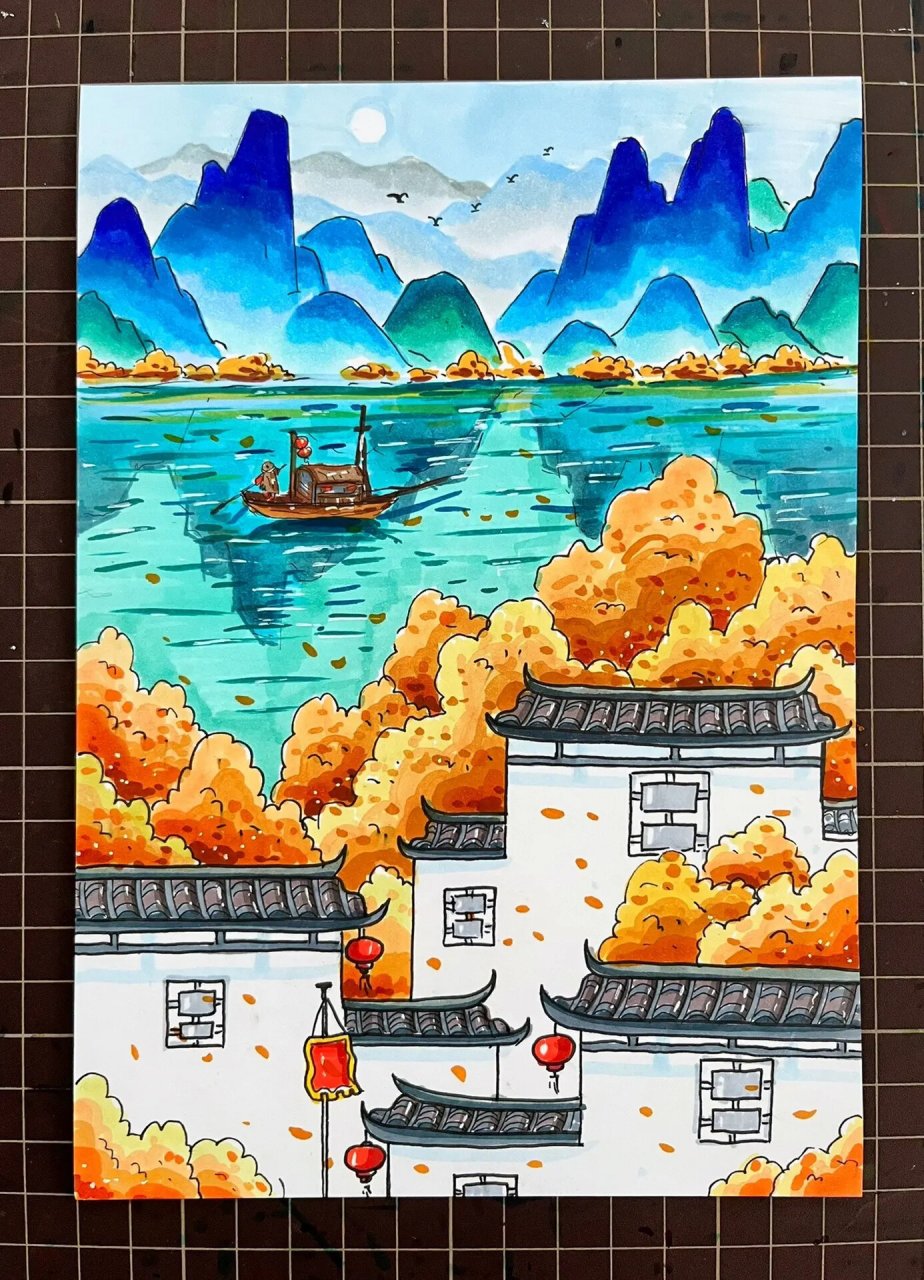 国风马克笔系列『江南秋景』