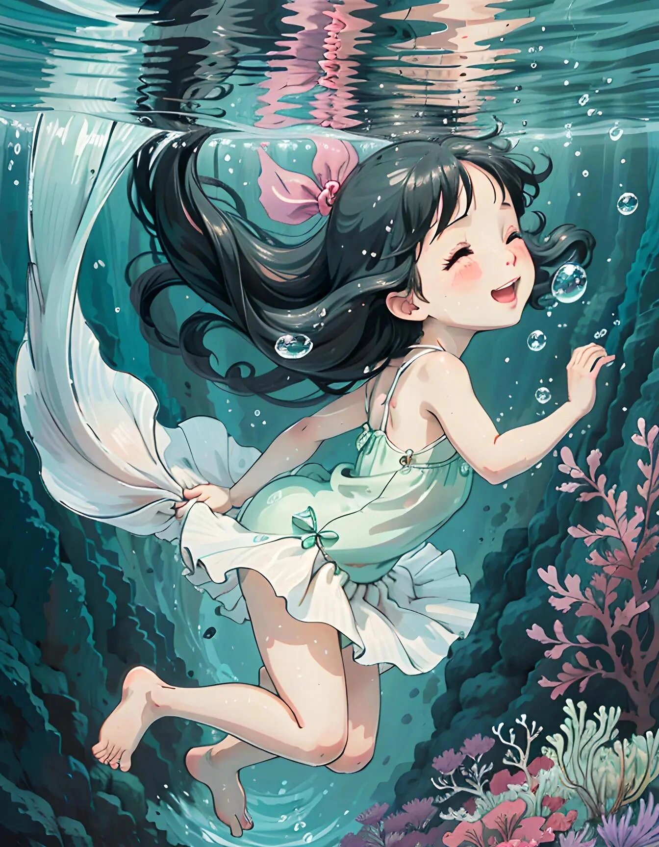 大海游泳的女孩