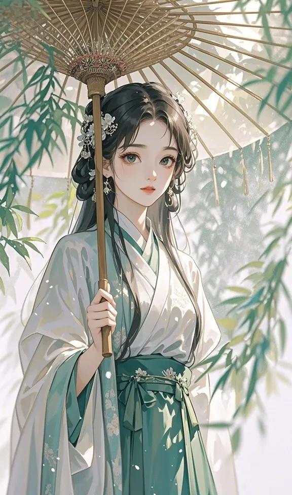 古风少女撑伞,优雅迷人,梦回古代