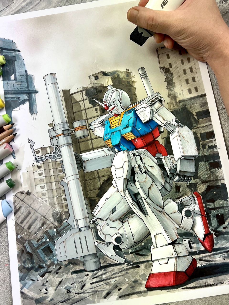 马克笔 | 高达初代机 手绘过程