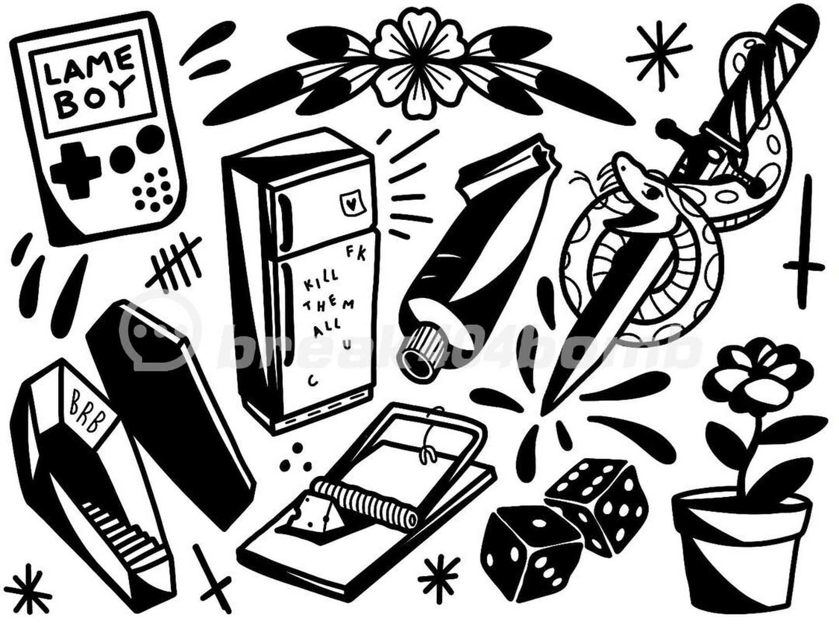 黑色线条纹身blackwork纹身手稿卡通线稿 #杭州纹身# #纹身# #纹身