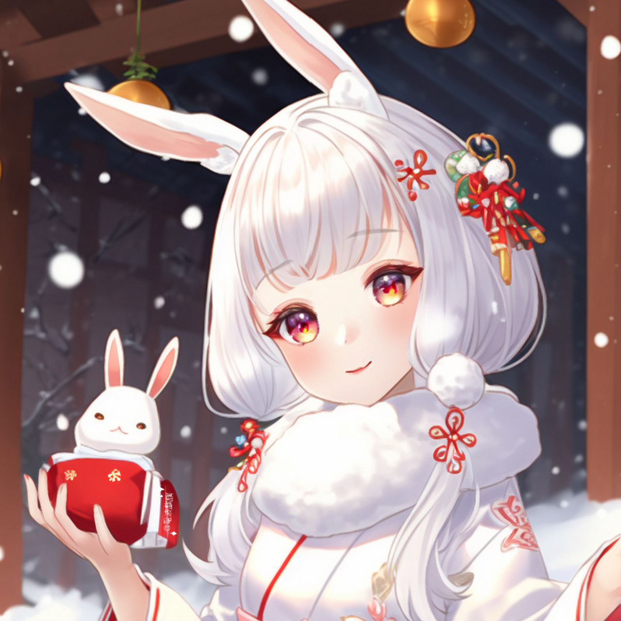 niji头像90新年白发红瞳雪兔子 截好的正方形头像在最后面,可以截图