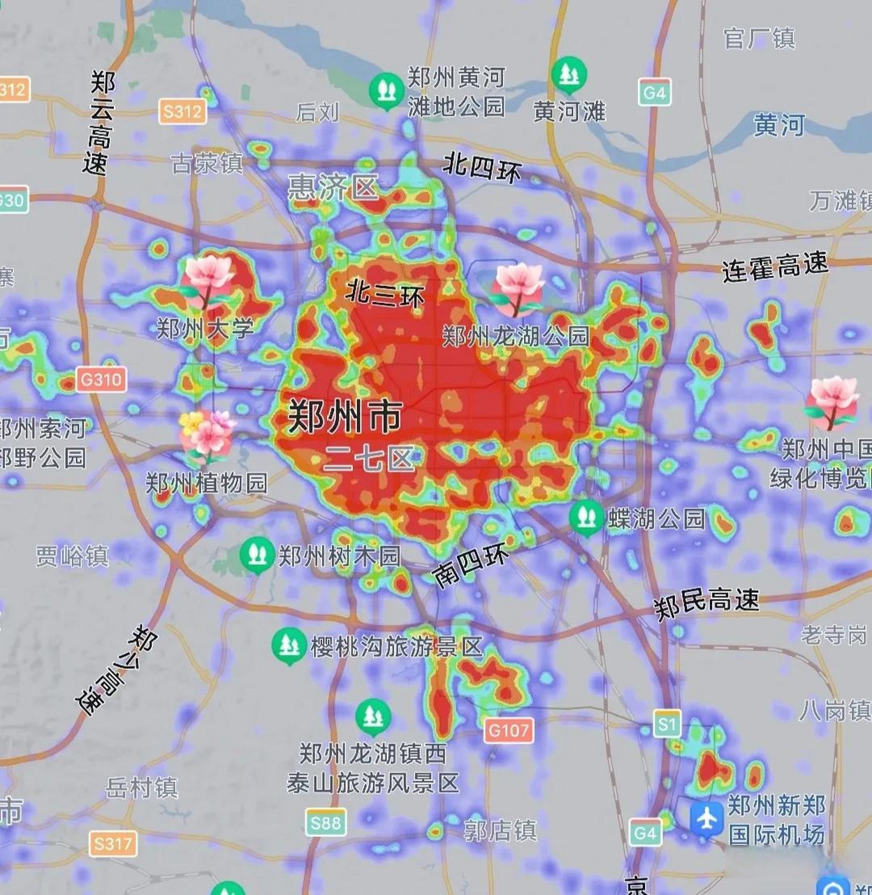 晚上18:06郑州热力图.我们分别从三个不同比例.