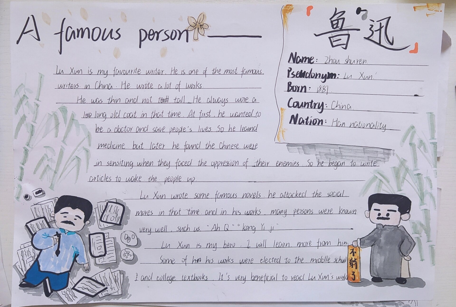 a famous person—鲁迅手抄报 鲁迅英文手抄报 鲁迅大字下面,name下面