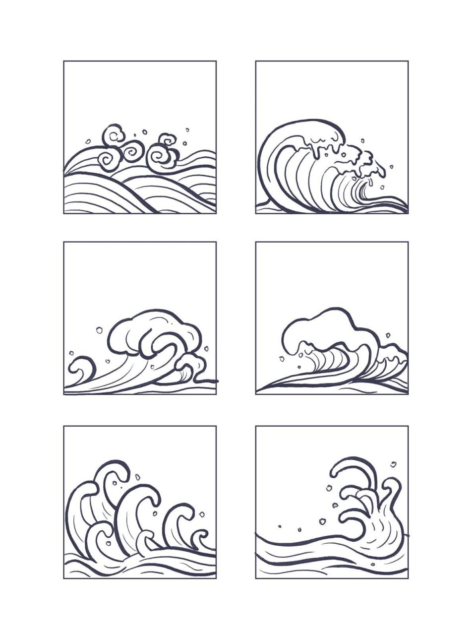 小海浪简笔画 手绘图片