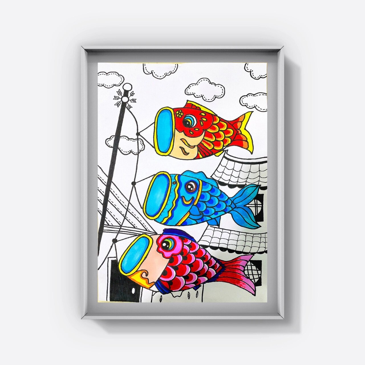儿童创意画《鲤鱼旗》