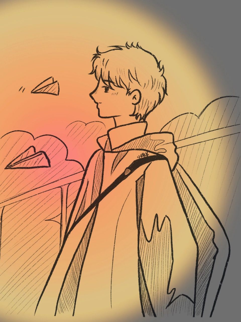 简笔画手绘70/100 少年 那个少年 手绘过程 	       .78