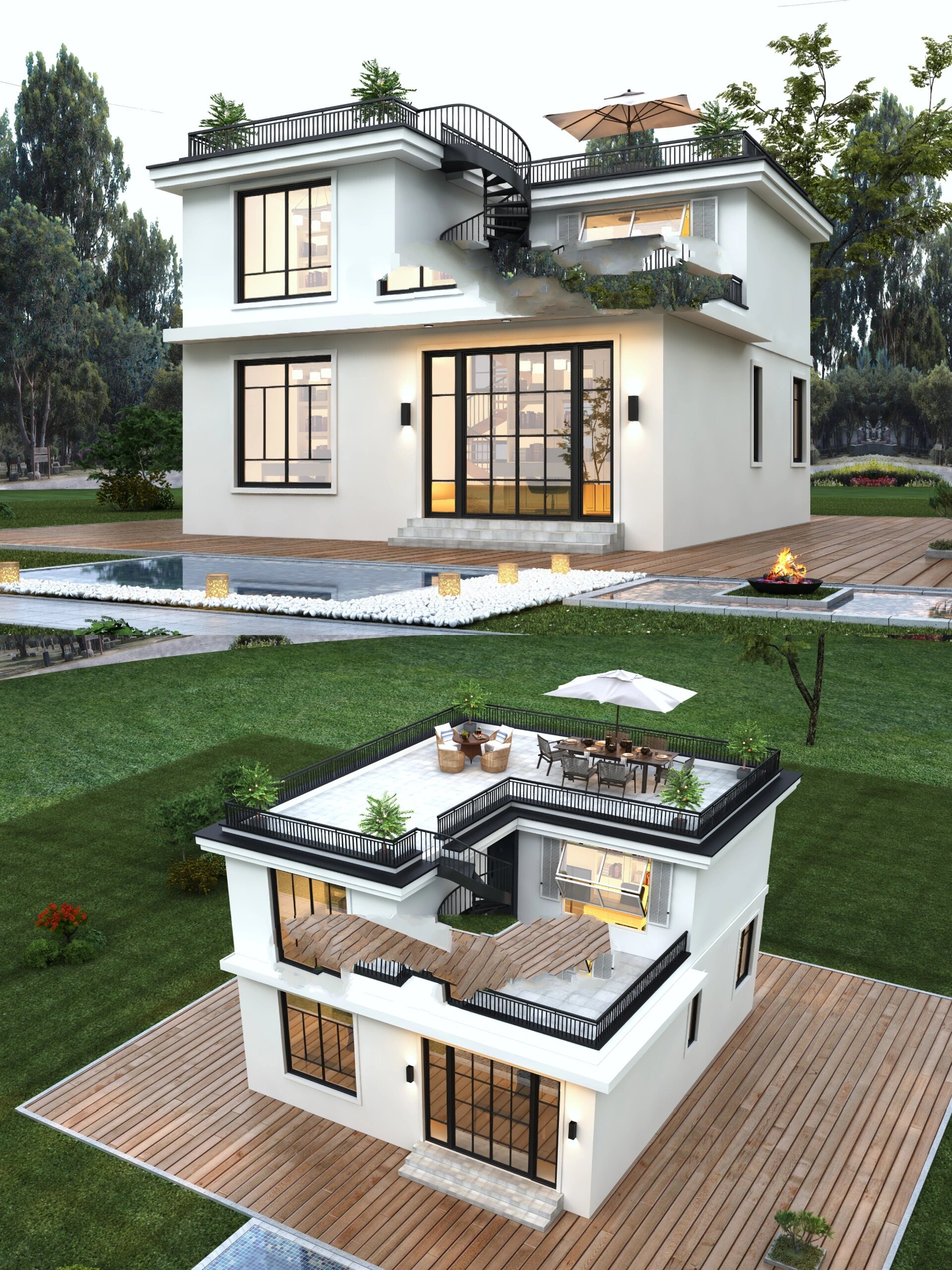 10x12轻法式自建房92二层现代田园风别墅