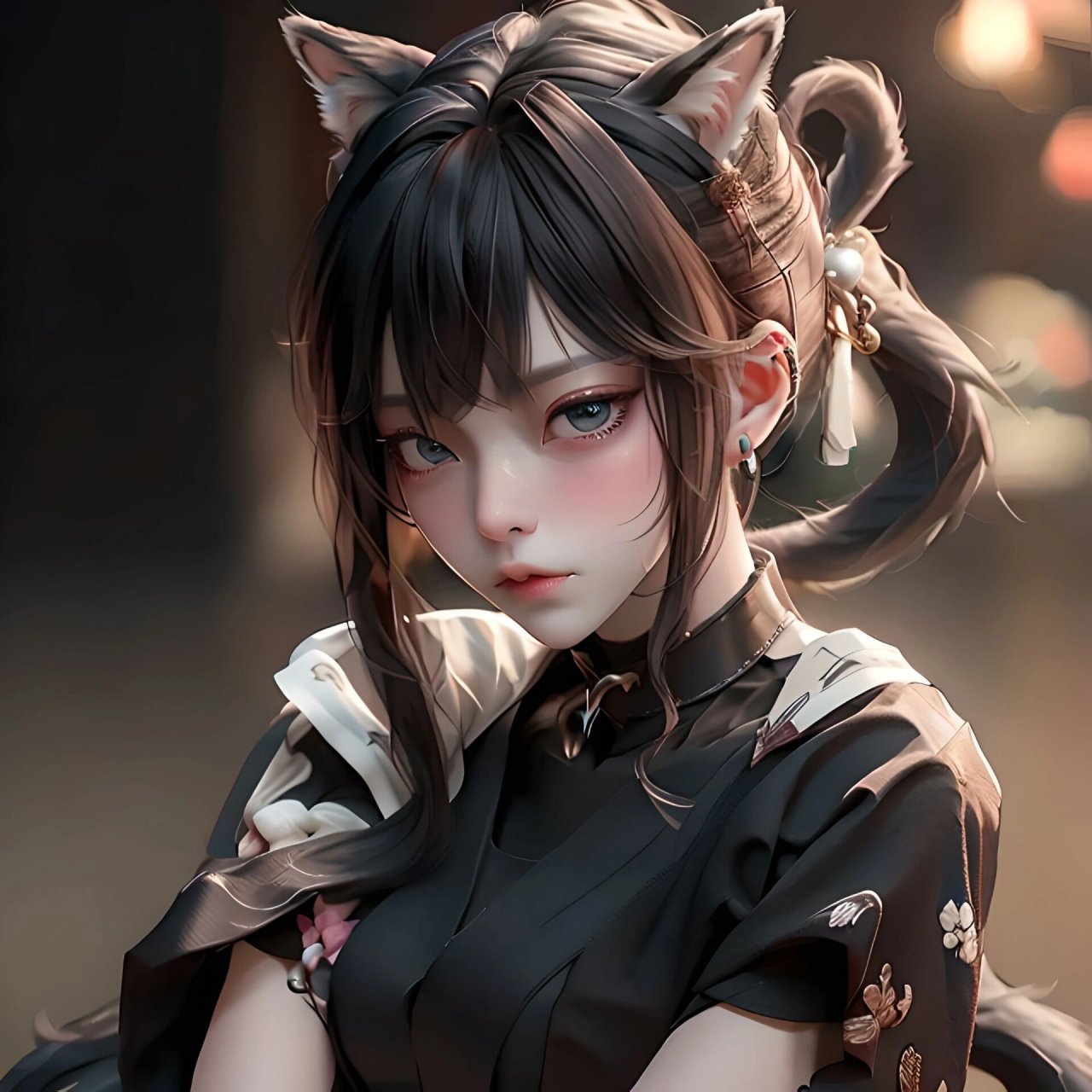 【项圈黑猫少女头像】 #ai# #ai绘画# #少女头像# #现代风# #真人风