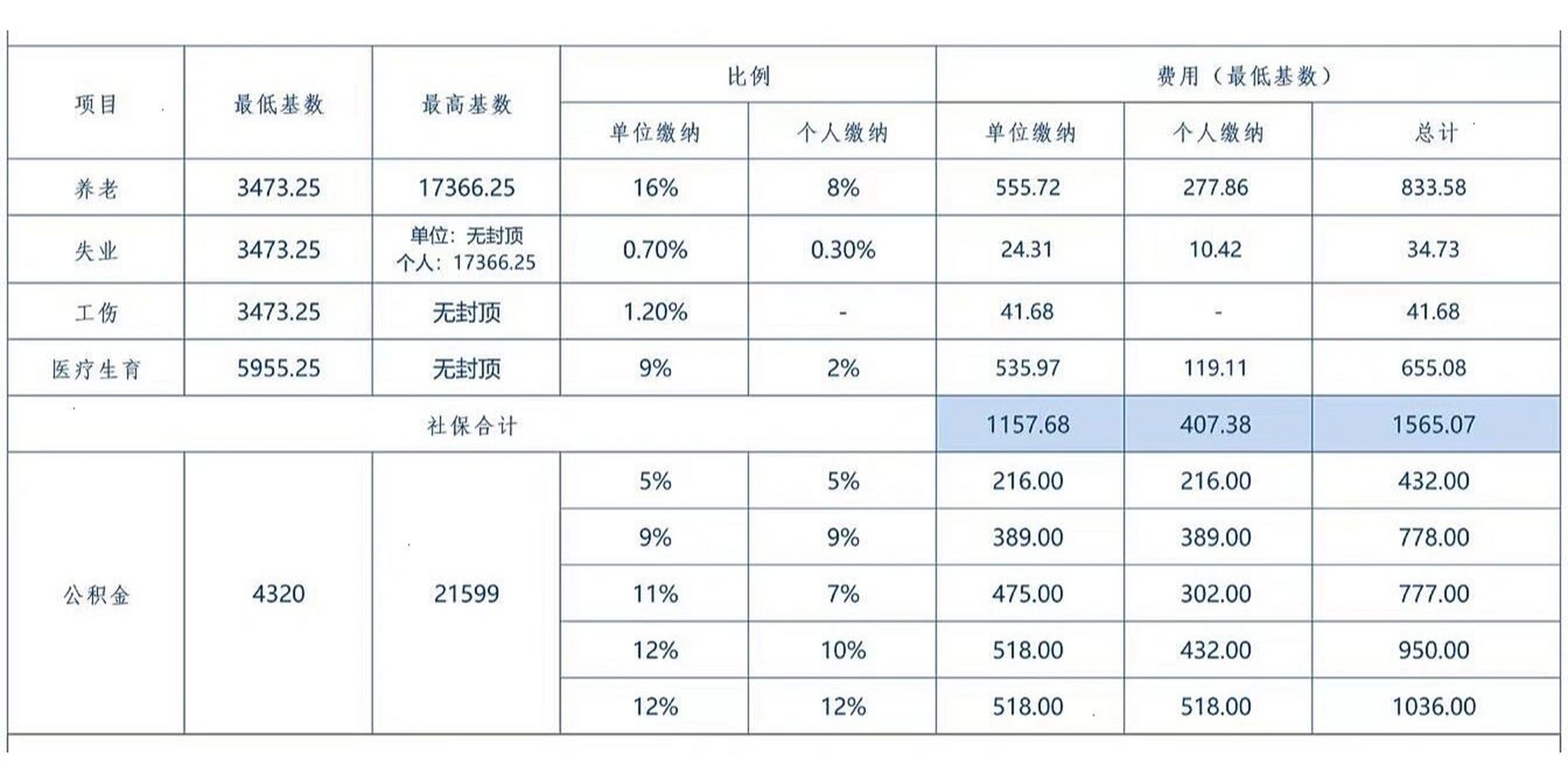 2022年社保缴费明细表图片