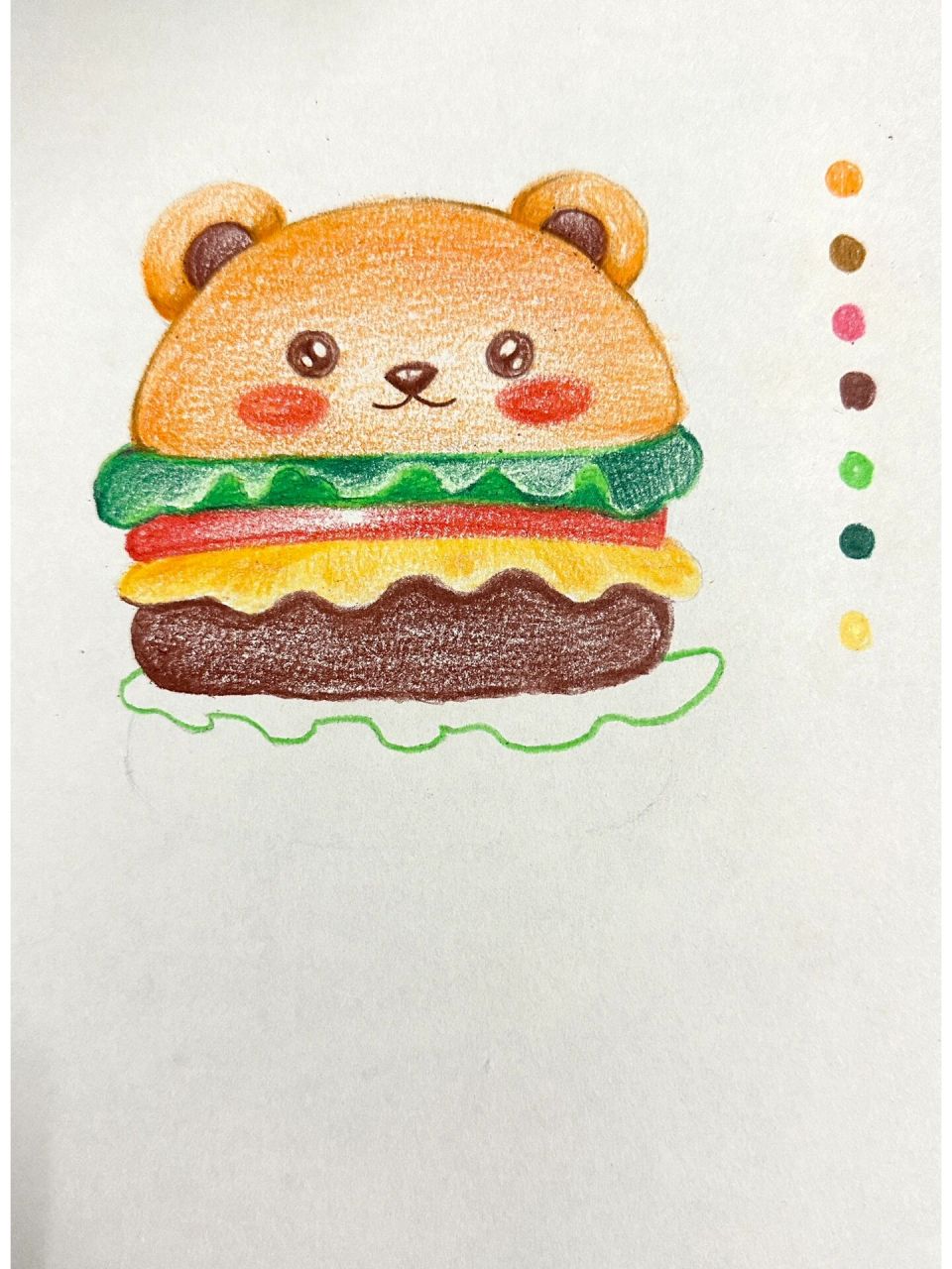 可爱食物的绘制 彩铅小熊汉堡来喽 昨天和米粒一起完成的～ 非常适合6