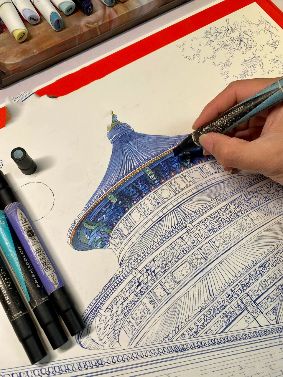 用20年前古董级马克笔手绘·北京天坛 怀念大学期间在北京买的第一套