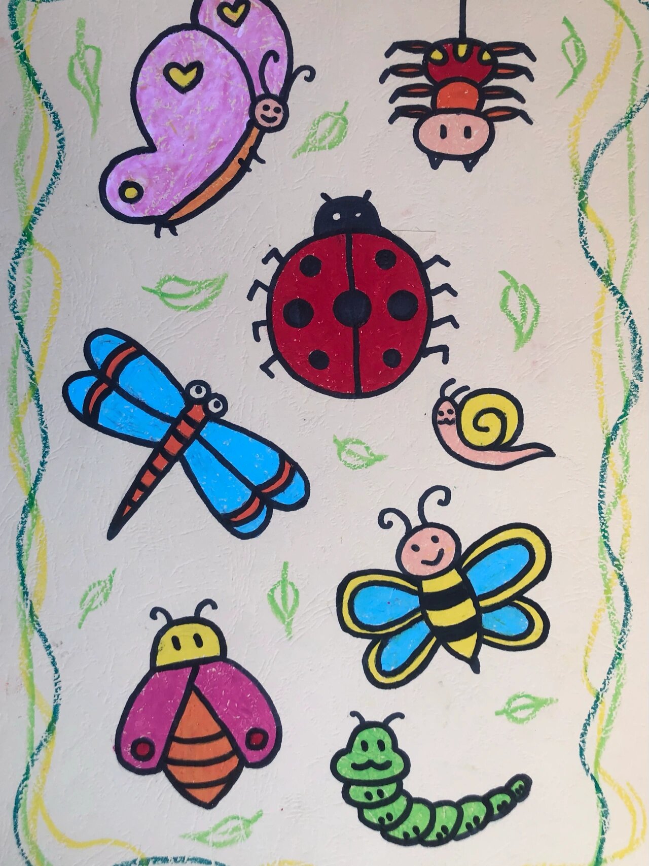 昆虫聚会 油画棒简笔画