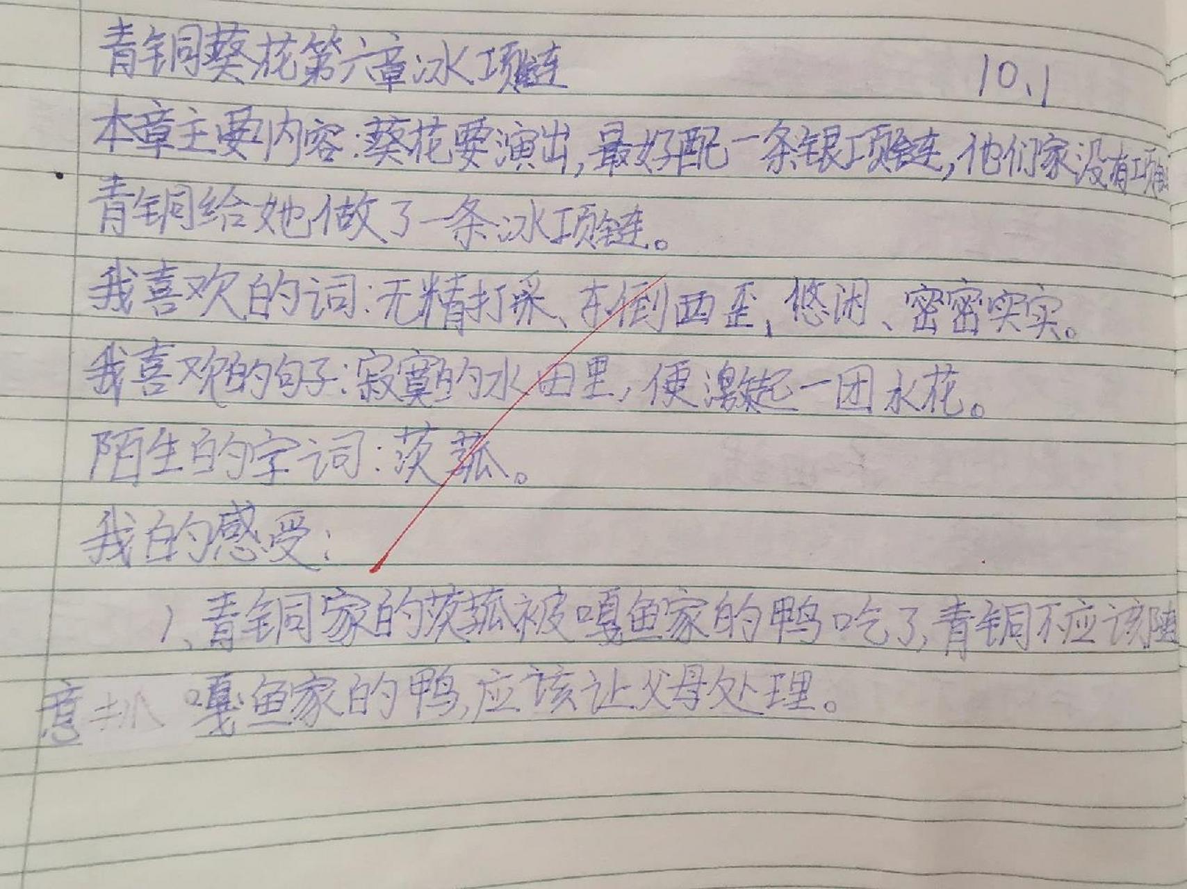 阅读内容:《青铜葵花》第六章 冰项链 	 阅读时间:2022-10-1 	 作