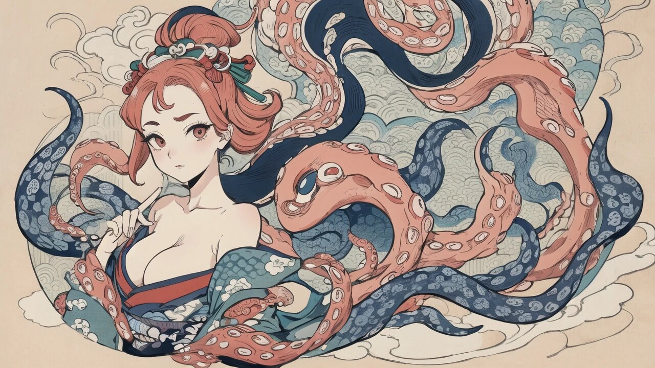 浮世绘风格章鱼女