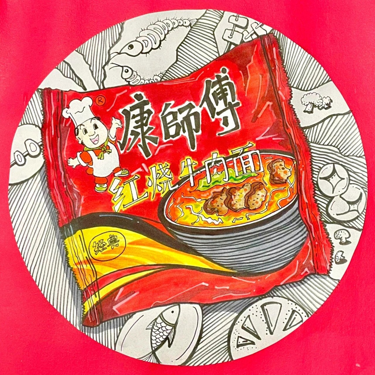 方便面写生 创意画 方便面写生 创意画    马克笔彩铅写生 主要锻炼