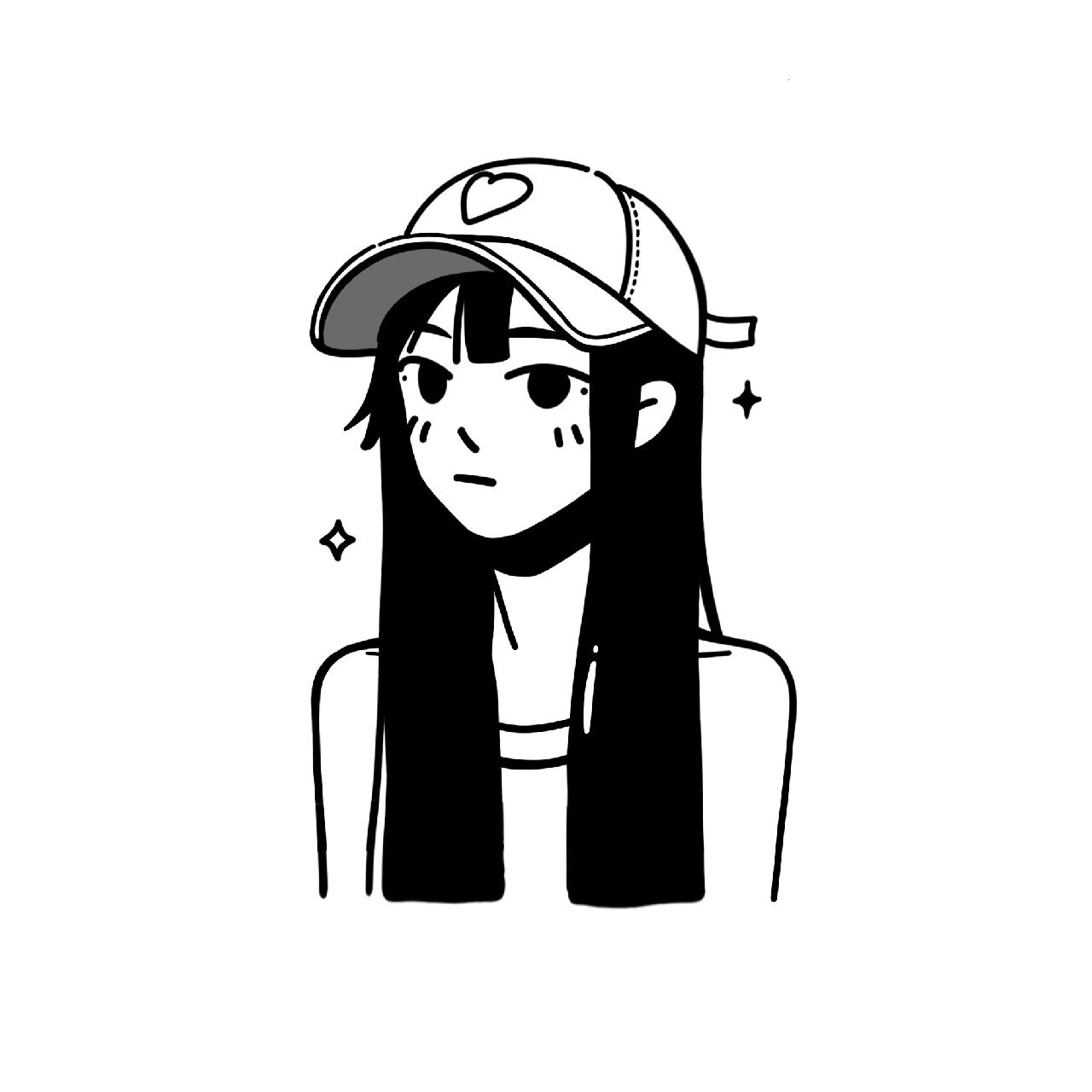 简笔画|黑白少女头像 07少女头像合集～ 96 工具:ipad pro pro